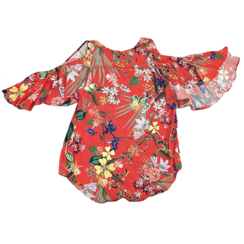 ๐ 3/$15 - NWOT Karen Kane Lifestyle Ruffle Sleeve Floral Top, Size Small Petite - Picture 5 of 5